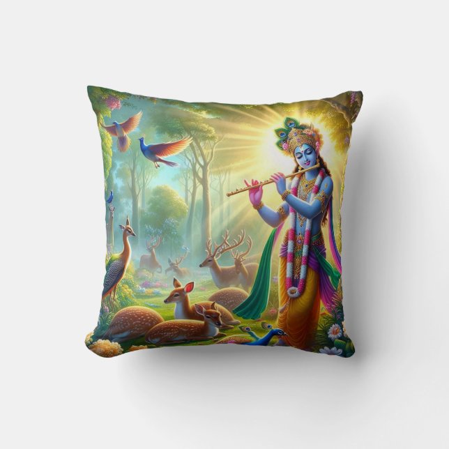 Dieu hindou Lord Krishna Coussin avec conception O (Recto)