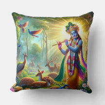 Dieu hindou Lord Krishna Coussin avec Om Design do
