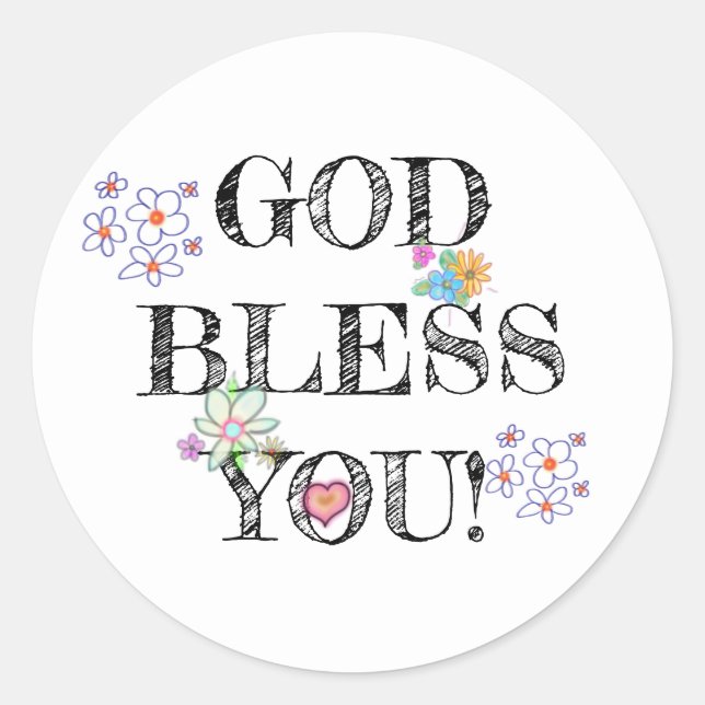 Dieu Vous Bénit Floral Classic Round Sticker (Devant)