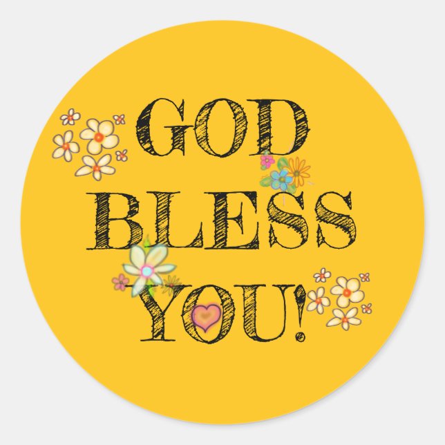 Dieu Vous Bénit Floral Jaune Sticker Rond Classiqu (Devant)
