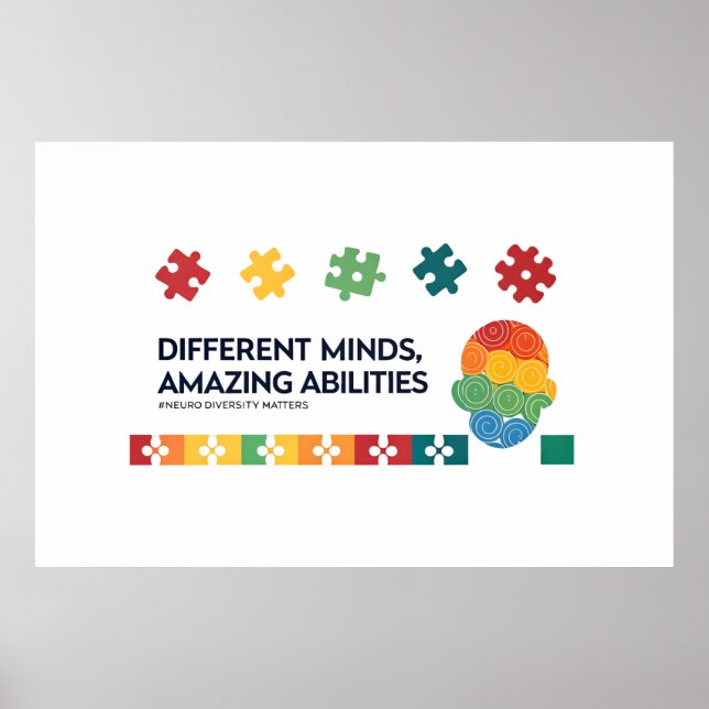 Different Minds Amazing Abilities Awareness Art Poster (Vorne)