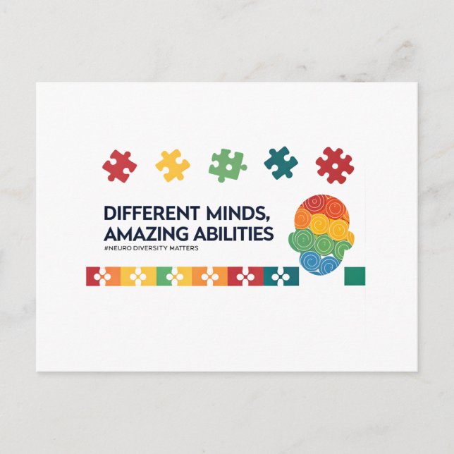 Different Minds Amazing Abilities Awareness Art Postkarte (Vorderseite)