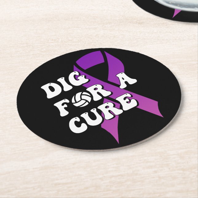 Dig for a cuure, Brustkrebs Awareness Volleyball Runder Pappuntersetzer (Angewinkelt)