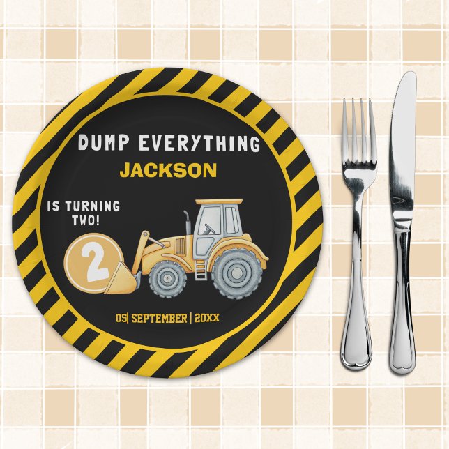 "Dig In! Construction Truck Party for 2nd Birthday Pappteller (Von Creator hochgeladen)