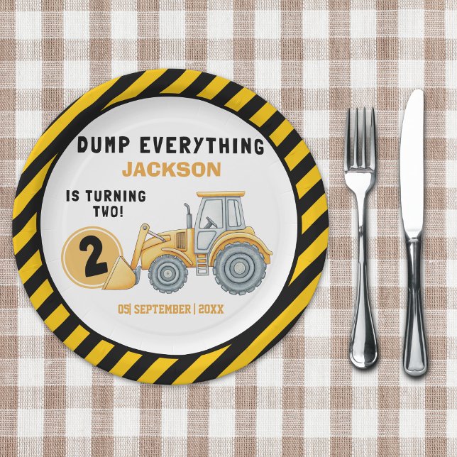 "Dig In! Construction Truck Party for 2nd Birthday Pappteller (Von Creator hochgeladen)