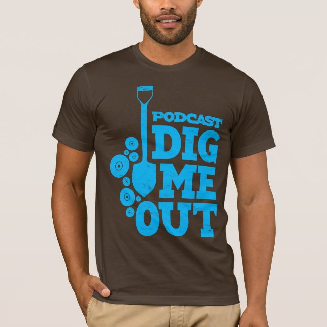 Dig Me Out gestapelte blaue Logos auf braunem T -  T-Shirt (Vorderseite)