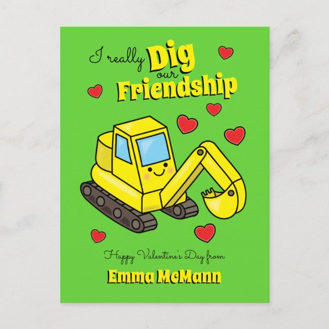 Digger Kids-Klasse Valentine-Baggerkarte Postkarte (Vorderseite)