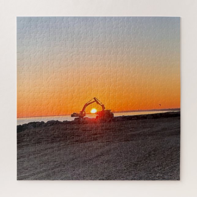 Digger und Truck Framing Sonnenuntergang am Meer (Vertikal)