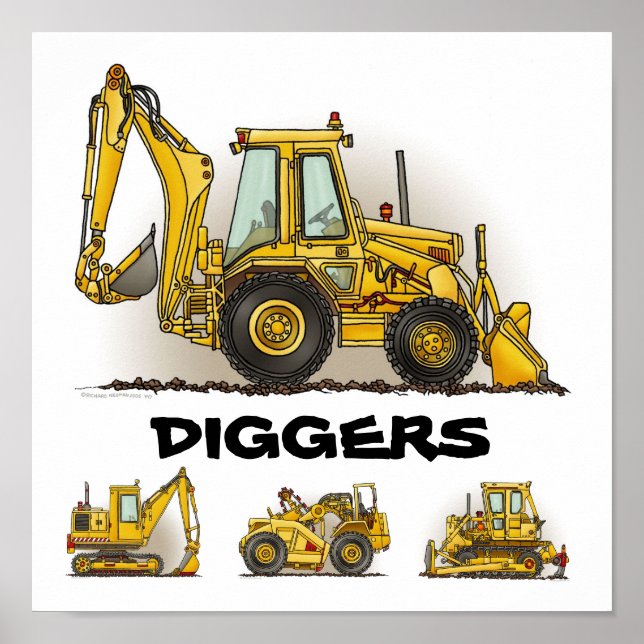 Diggers Backhozer Dozers Construction Poster Print (Vorne)