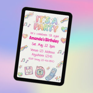 Digi-Cute Y2K Stil Regenbogenfarbe Geburtstag Einladung
