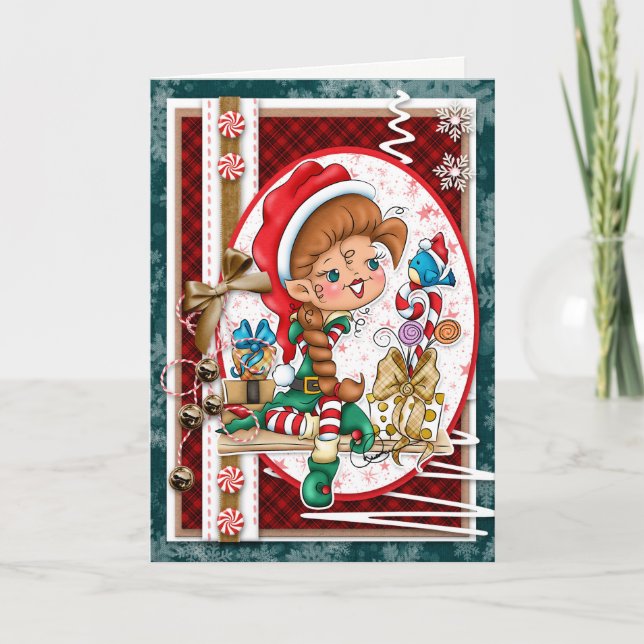 Digi gribouille la carte de voeux d'Elf de Noël de (Devant)