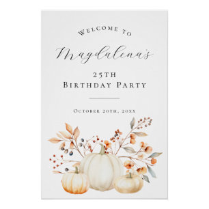 DIGITAL 25. Geburtstag Pumpkin Herbstlaub Willkomm Poster