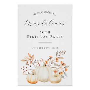 DIGITAL 50. Geburtstag Pumpkin Herbstlaub Willkomm Poster