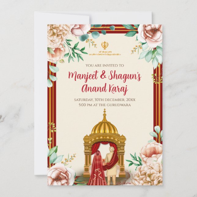 Digital Anand Karaj lädt Sikh ein Einladung (Vorderseite)