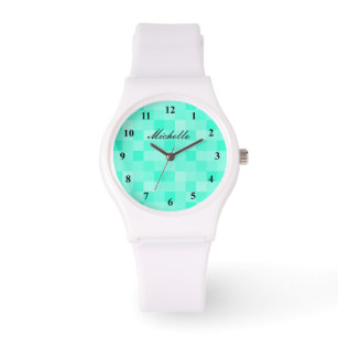 Digital aqua blue pixel pattern watch for women armbanduhr