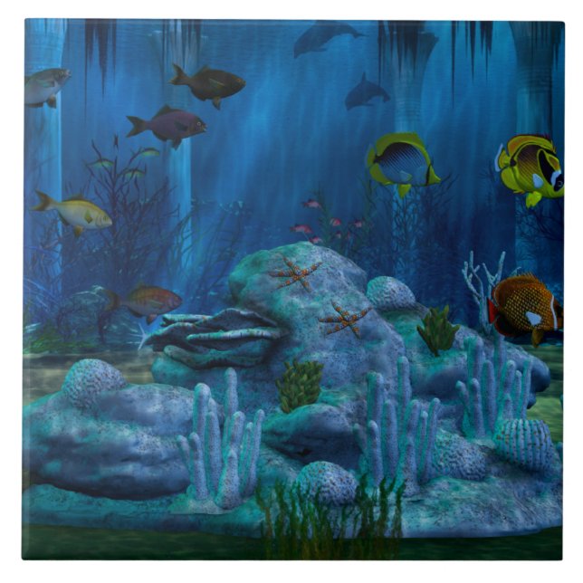 Digital Aquarium in Deep Sea 3D Fliese (Vorderseite)
