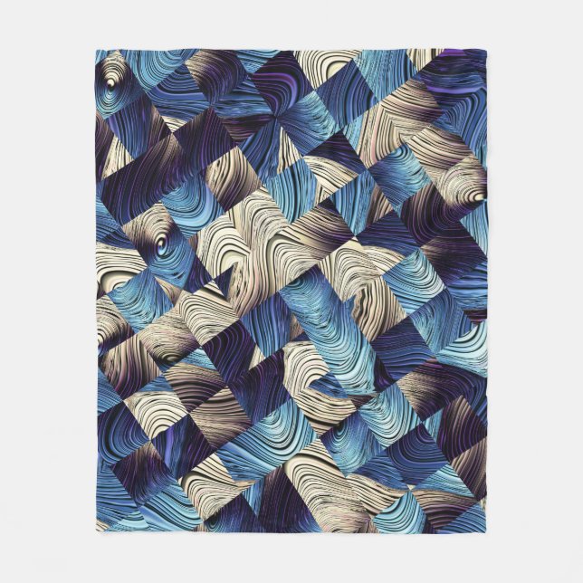 Digital Art Blue Abstrakt Squares Fleecedecke (Vorderseite)