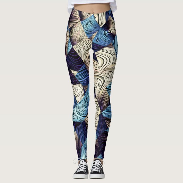 Digital Art Blue Abstrakt Squares Leggings (Vorderseite)
