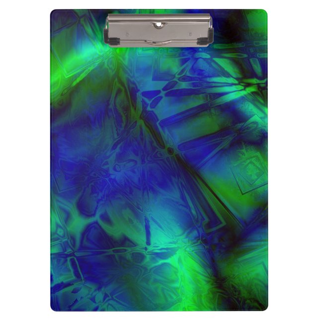 Digital Art Blue und Green Abstrakt Patches Klemmbrett (Vorderseite)