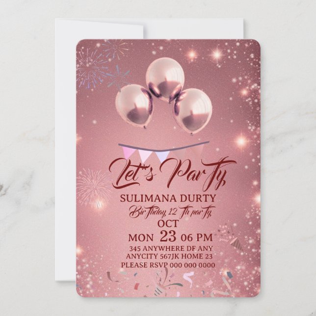 Digital Birthday Dinner Invitation Template, Black (Devant)