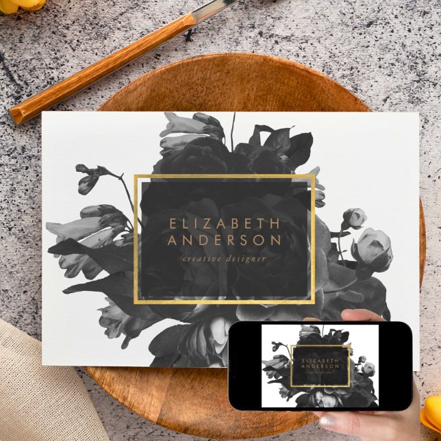 Digital Black Gold Rose Bouquet Business Card Einladung (Von Creator hochgeladen)