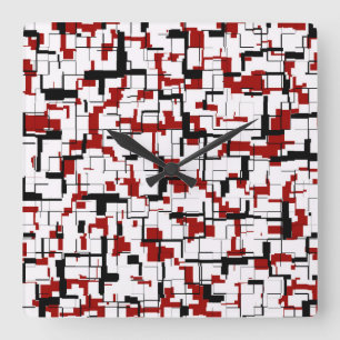 Digital Camo Black White Red Pattern Quadratische Wanduhr