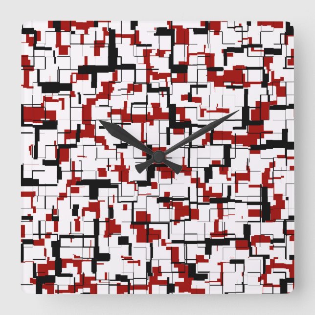 Digital Camo Black White Red Pattern Quadratische Wanduhr (Vorderseite)