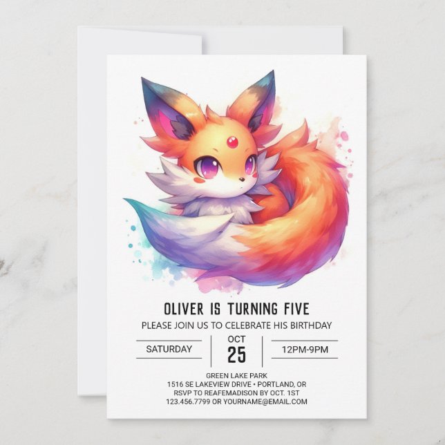 Digital Chic Fox Geburtstag Einladung (Vorderseite)