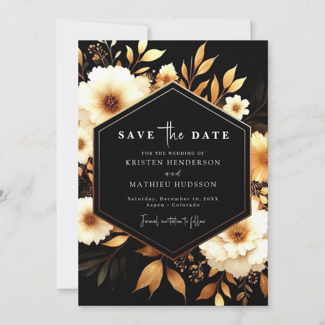 Digital Chic Gold und Black Wedding Save The Date (Vorderseite)