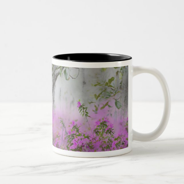 Digital Composite of Azaleas and Magnolia tree Zweifarbige Tasse (Rechts)
