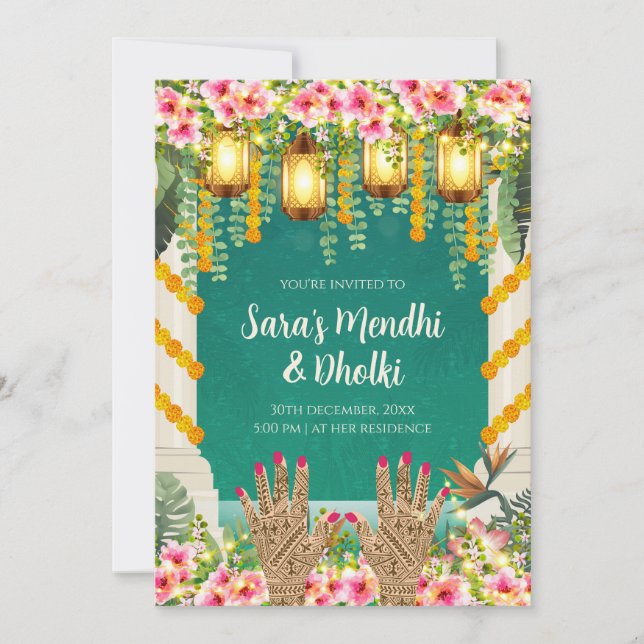 Digital Dholki Einladungen Moslem Mehndi einlädt (Vorderseite)