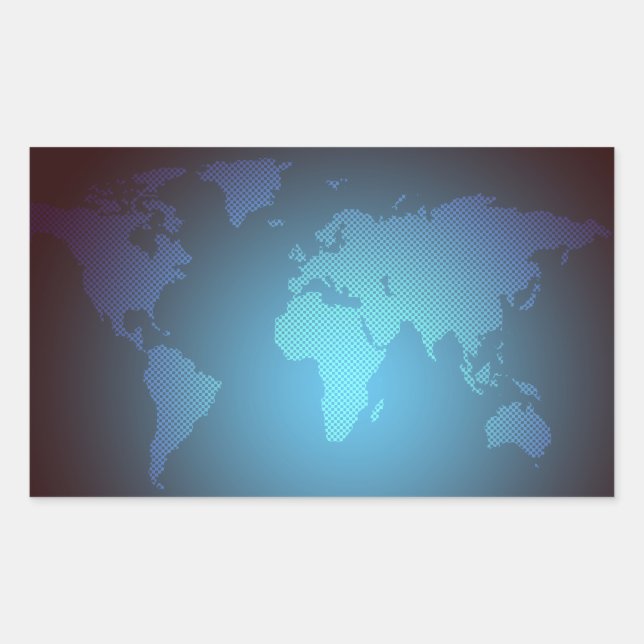 Digital Dot World Map Gradient Art Rechteckiger Aufkleber (Vorderseite)