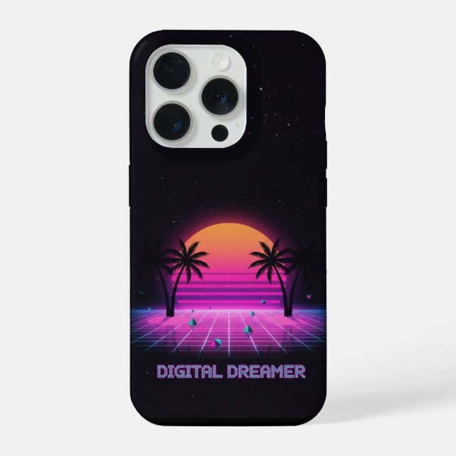 Digital Dreamer Neon Grid iPhone Case iPhone 15 Pro Hülle (Rückseite)