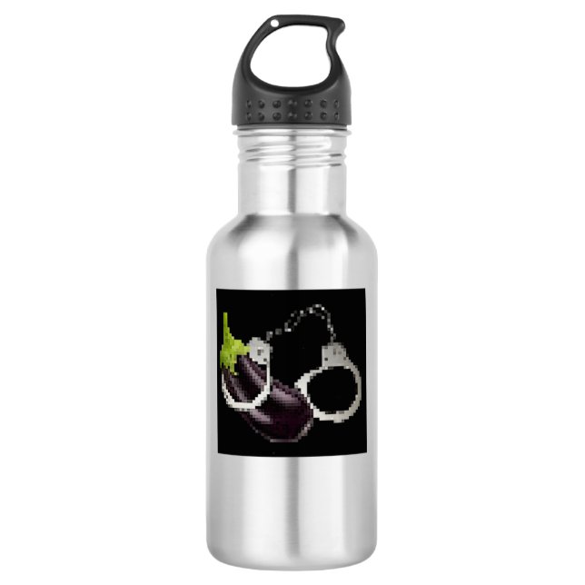Digital Eggplant w Handschellen Edelstahlflasche (Vorderseite)