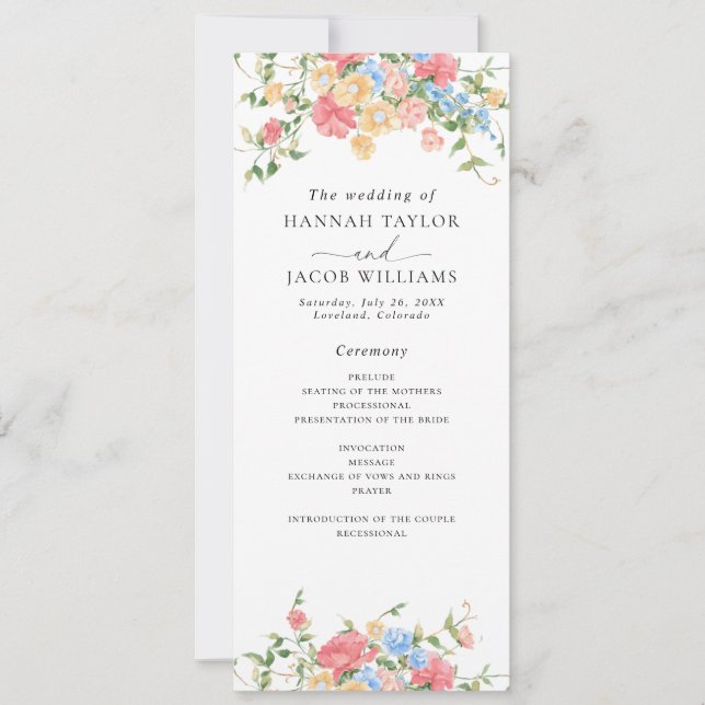 Digital Elegant Fleur sauvage Wedding Programme (Devant)