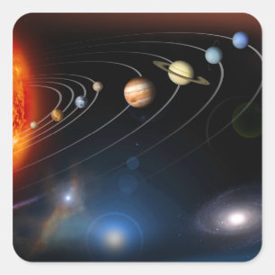 Digital erzeugtes Bild unseres Sonnensystems Quadratischer Aufkleber