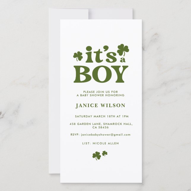 Digital Evite its a Boy St. Patrick's Day Baby Ankündigung (Vorderseite)