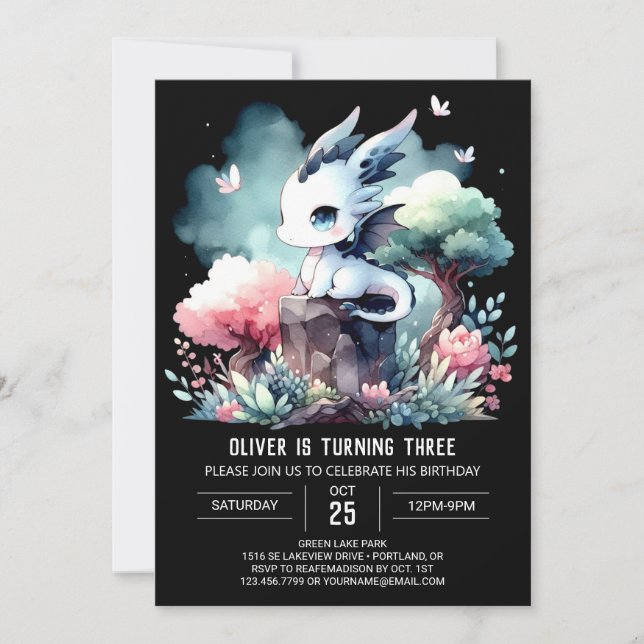 Digital Fantasy Dragon Birthday Einladung (Vorderseite)