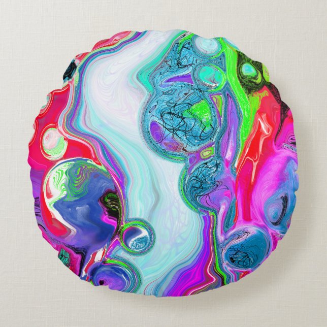 Digital Fluid Art Rundes Kissen (Vorderseite)