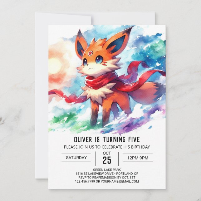 Digital Fox Birthday Einladung (Vorderseite)
