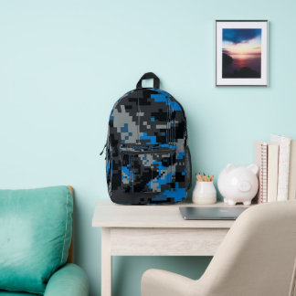 Digital Glitch Camo Rucksack - Benutzername Blau