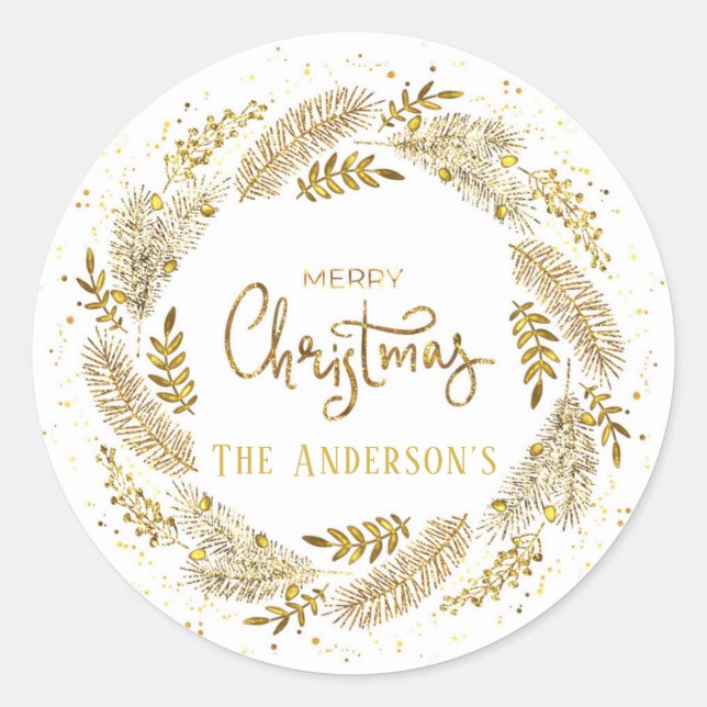 Digital Gold Foil Frohe Weihnachten Custom Runder Aufkleber (Vorderseite)
