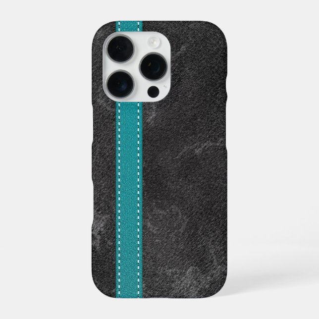 Digital Grey Leather Print Turquoise Grey iPhone 16 Pro Hülle (Rückseite)