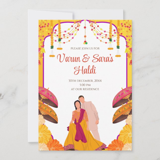 Digital Haldi Einladungen & Digital Haldi lädt ein (Vorderseite)