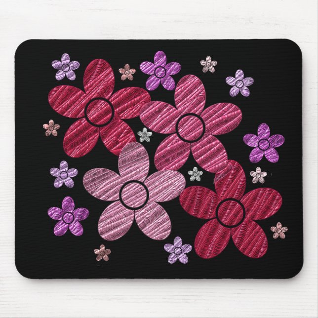 Digital-Kunst-Blumenexplosion auf schwarzem Mousepad (Vorne)