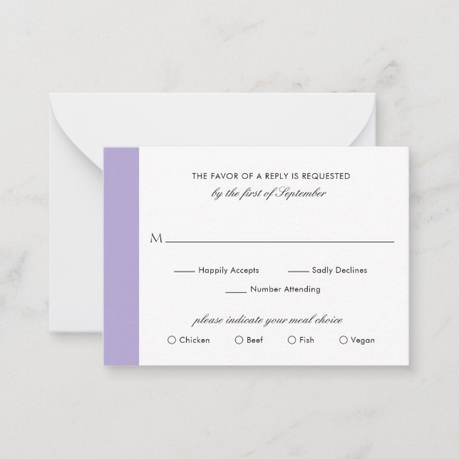 Digital Lavender Lila Wedding Mini RSVP Card Mitteilungskarte (Vorderseite)