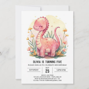Digital Magical Elegant Dinosaur Girl Birthday Einladung