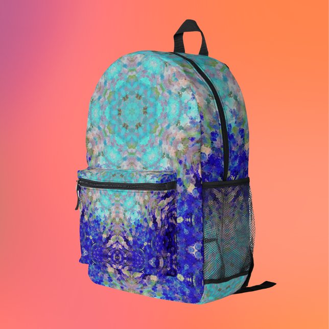 Digital Mandala Blue Lila und weiß Bedruckter Rucksack (Von Creator hochgeladen)