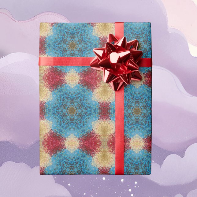 Digital Mandala Blue Red and Yellow Geschenkpapier (Von Creator hochgeladen)