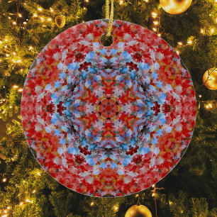 Digital Mandala Blue Red and Yellow Keramik Ornament